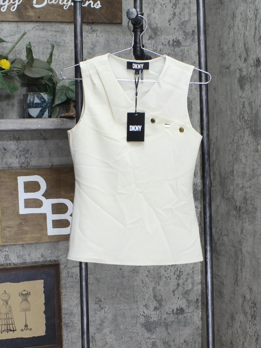 Dkny White Petite Sleeveless Mix Media Top Xg2T2112 Buttercream Off